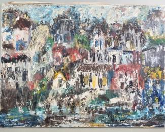 Lot 332  Impastostyle oil on canvas cityscape painting,