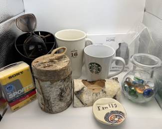 Lot 352h  Group of Starbucks mugs, Sony water resistant