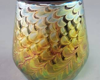 163  Lot 543  Signed Abelman hand blown iridescent art glass