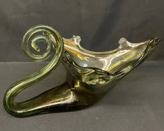 Lot 710h  Vintage handblown green and gold swirled art