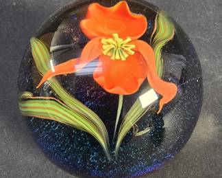 137  Lot 176  Signed Abelman art glass floral paperweight