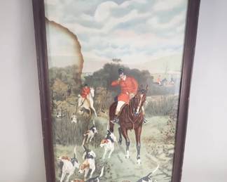 Lot 498  Vintage Fox Hunting scene lithograph under glass
