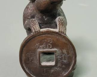 Lot 373  Vintage Chinese Feng Shui bronze rat holding a