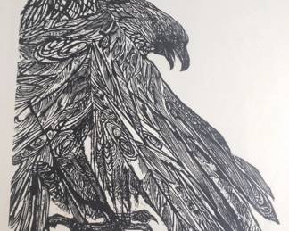 118  Lot 78  Signed Jacob Landau Bird of Prey woodcut print