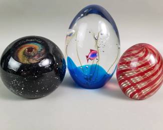 127  Lot 459  Three studio art glass papper weight two are