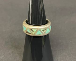 084  Lot 630h  Vintage sterling silver and turquoise inlay band