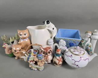 Lot 461  Group of ceramic and porcelain teapots, ceramic
