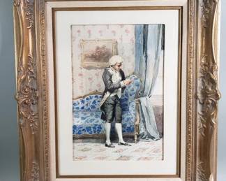 Lot 241  Signed NeoRocco style watercolor painting
