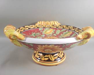 Lot 46  Majolica style footed ceramic centerpiece bowl