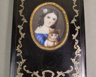 Lot 187  Victorian silver inlaid hand painted photo