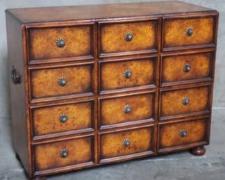 Lot 61  Vintage burl wood 12drawer cabinet with brass