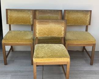 Lot 343h  Lot of 4 VTG yellow velvet upholstered wood chairs