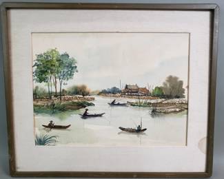 Lot 112  Signed YA watercolor landscape painting
