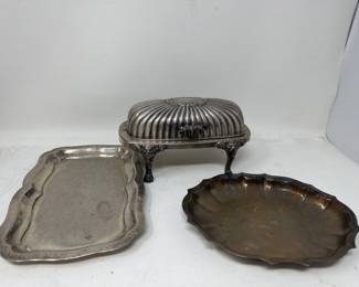 Lot 381  Group of silver plated butter dish and trays