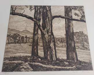 169  Lot 79  Signed Luigi Lucioni Dominating Trees etching