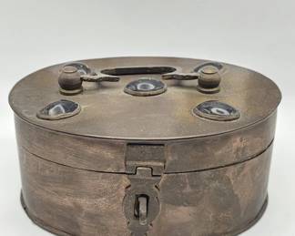 Lot 390h  Vintage Indian brass chapati box with applied