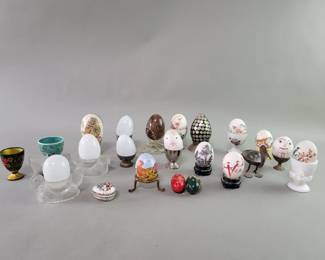Lot 408  Group of hand painted glass, marble, wood and
