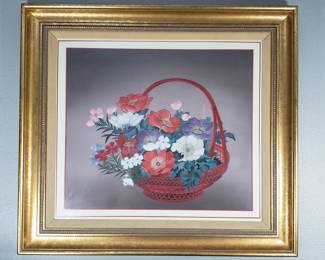 Lot 467  Signed still life painting on fabric