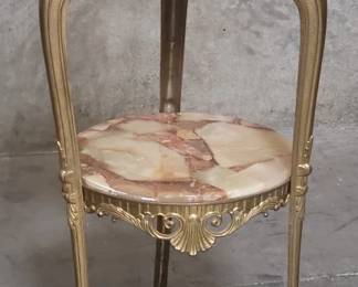 Lot 56  Vintage brass tiered end table with onyx and