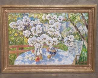 Lot 369  Signed oil painting on canvas with info on verso