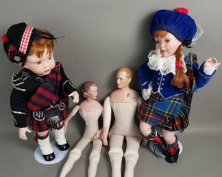Lot 442  Group of vintage dolls with porcelain heads and