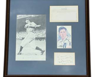 Lot 434h  Framed 1966 Hank Greenberg signed index card