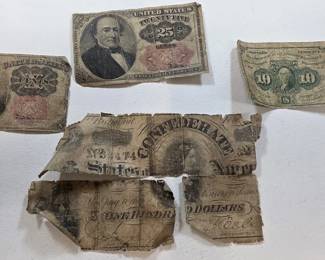 Lot 522  3 Fractional Currency Notes, A Confederate