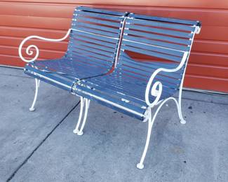 Lot 295  Midcentury strap iron garden bench