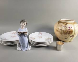 Lot 311  Box of misc Lladro figurine, limoges plates,