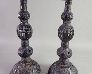 Lot 263  Vintage Japanese cast iron temple candlesticks