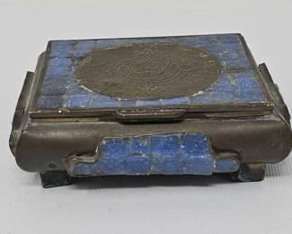 Lot 562  Vintage Mexican brass box with blue stone mosaic