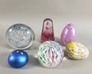 Lot 553  Six hand blown art glass paperweights some signed