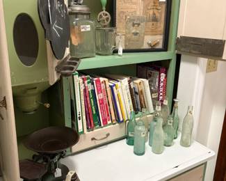 Hoosier, antique bottles, cookbooks