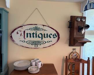 sign, old wall phone