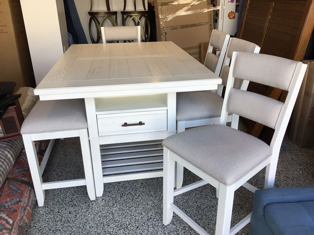 Kitchen set, table, 4 chairs & 1 bench 60” x 40” x 36” H