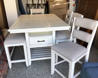 Kitchen set, table, 4 chairs & 1 bench 60” x 40” x 36” H