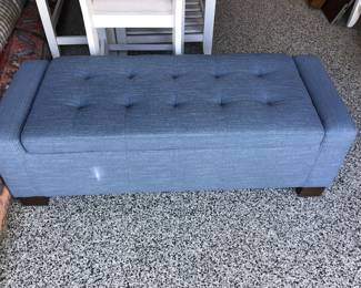 Blue fabric storage ottoman bench 50” x 20” x 16” H