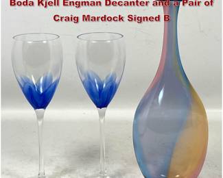 Lot 76 3pc lot of Art Glass featuring Kosta Boda Kjell Engman Decanter and a Pair of Craig Mardock Signed B
