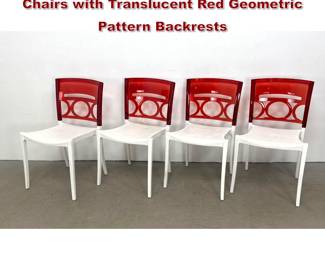 Lot 586 Set Grosfillex O Pera Stackable Side Chairs with Translucent Red Geometric Pattern Backrests