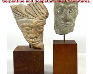 Lot 173 2pcs Stuart Waldman Carved Serpentine and Soapstone Bust Sculptures. 