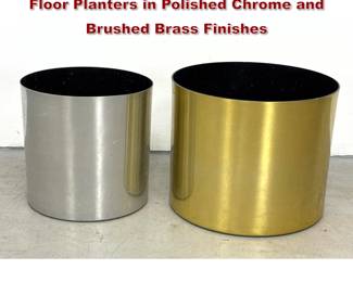 Lot 218 2pcs Smokador Metal Cylindrical Floor Planters in Polished Chrome and Brushed Brass Finishes