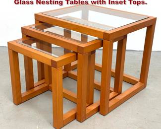 Lot 487 3pc Set Danish Style Hardwood and Glass Nesting Tables with Inset Tops. 