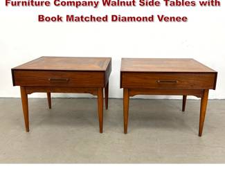 Lot 501 Pair MidCentury Modern Ramseur Furniture Company Walnut Side Tables with Book Matched Diamond Venee
