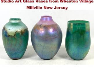 Lot 78 3pc Donald Friel Signed Iridescent Studio Art Glass Vases from Wheaton Village Millville New Jersey
