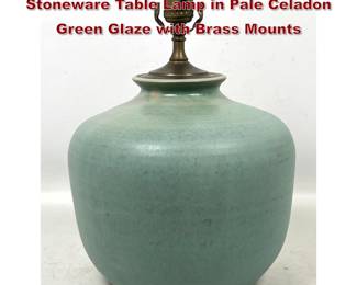 Lot 345 Large Gene Nichol Studio Pottery Stoneware Table Lamp in Pale Celadon Green Glaze with Brass Mounts 