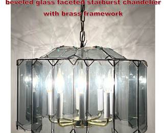 Lot 148 Mid Century Modern 6 light smoked beveled glass faceted starburst chandelier with brass framework