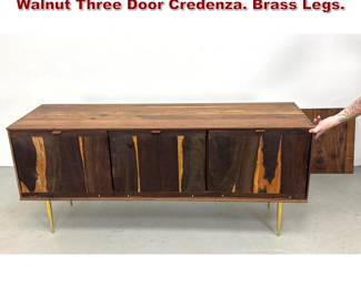 Lot 177 Contemporary Organic Modernism Walnut Three Door Credenza. Brass Legs.