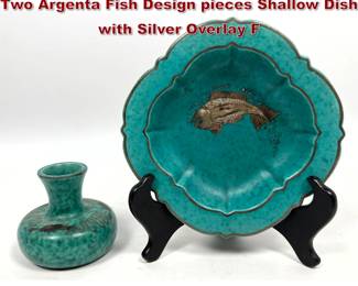 Lot 61 2pc Wilhelm Kage for GUSTAVSBERG. Two Argenta Fish Design pieces Shallow Dish with Silver Overlay F