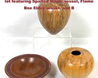 Lot 48 3pc David Souza Studio Turned Wood lot featuring Spalted Maple vessel, Flame Box Elder vessel, and B