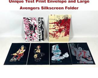 Lot 326 Dave Glass 4pc Velvet Print Set with Unique Test Print Envelope and Large Avengers Silkscreen Folder